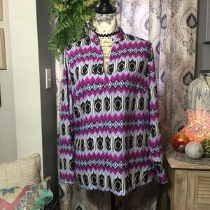 IZOD silver crest v neck long sleeve silky feel multi colored blouse